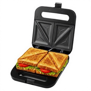 Machine à sandwichs électrique, plaques antiadhésives 1000W, noire, idéale pour les sandwichs grillés, les tuna melts, les omelettes, les toast français, le petit-déjeuner - Product Image 1