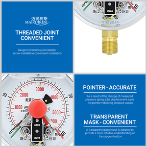 <span class=keywords><strong>Manomètre</strong></span> de pression d'<span class=keywords><strong>eau</strong></span> électrique à remplissage d'huile 100 mm 40 bars/psi, fabriqué en Chine, OEM - Product Image 4