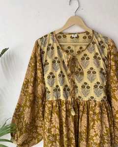 Floral Print A-Line Casual <b>Dress</b> Boohemian Long Sleeve Tie Front Sundress for Beach Vacation - Product Image 2