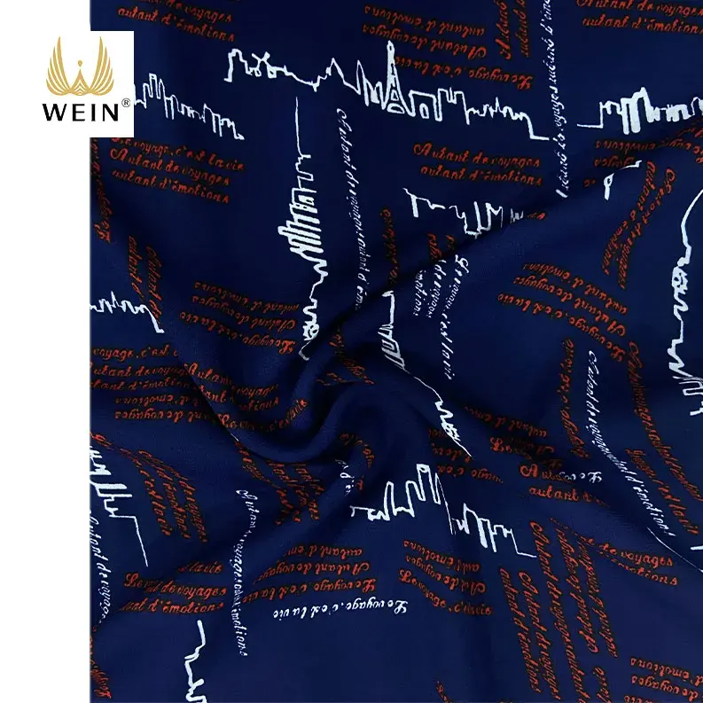 Tissu de chemise imprimé de caractère de crêpe de mousse douce tissée par polyester bleu marine à la mode de WI-B08 pour le vêtement