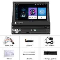 (Stock en la UE) Podofo 2+64G 1 Din Radio para Coche Android Pantalla Táctil Retráctil de 7" Navegación GPS Wifi BT RDS AUX DVR Estéreo para Automóvil