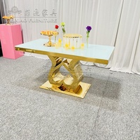 Meubles bon marché de partie d'événement d'hôtel Table de mariée et de marié Tables à manger de mariage de rectangle de dessus en verre d'acier inoxydable d'or
