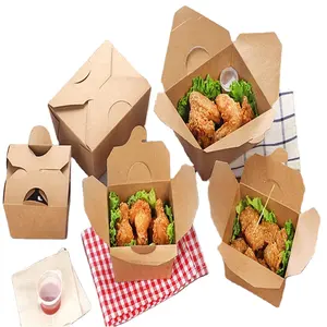 Boîte à Burger en papier Kraft personnalisé, pour frites, poulet, riz, fleurs, frit, ailes de poulet, nouilles, boîte d'emballage à emporter, pièces