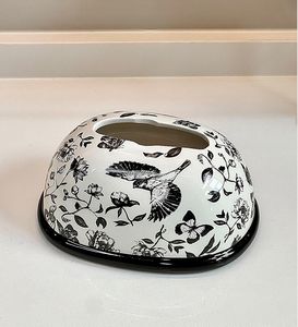 Caja de pañuelos de cerámica en blanco y negro imágenes de pájaros españoles soporte de pañuelos para coche - Product Image 3