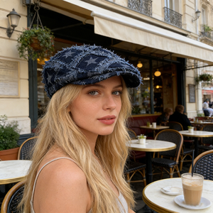 Berretto in denim ricamato con stelle in stile retrò |   Cappello <span class=keywords><strong>da</strong></span> Pittore per Donna |   Stile artistico casual |   Traspirante per tutte le stagioni, adatto per taglie più grandi - Product Image 6