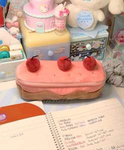 YY กล่องใส่ดินสอเค้กเชอร์รี่กำมะหยี่น่ารัก, ที่ใส่ปากกากระเป๋า<span class=keywords><strong>แต่งหน้า</strong></span>เด็กผู้หญิงกล่องดินสอตุ๊กตา - Product Image 3