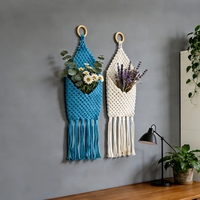 Elegante Tapiz de Pared de Macramé de Ratán Hecho a Mano con Borlas, Bolsa de Almacenamiento Estilo Boho Vintage para Decoración del Hogar y Regalo