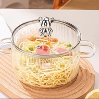 Marmite à soupe moderne en verre résistant à la chaleur, casserole transparente côtelée avec couvercle et double poignée pour cuisinière à gaz, compatible lave-vaisselle