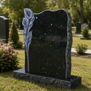 Lápida con Forma de Corazón y Alas de Ángel, Base de Granito Negro, Monumento Funerario de Estilo Europeo, Diseño Tradicional - Product Image 5