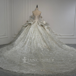 XS297 Stunning Boat Neck Ruffle Glitter Embroidery Lace Wedding Dresses With Corset - Product Image 3