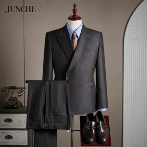 Ensemble de costume deux pièces haut de gamme pour homme, style décontracté et habillé, en faux denim mélangé laine, à simple boutonnage – Meilleure vente - Product Image 3