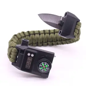 Kongbo Camping Outdoor Survival custom 550IB Heavy Duty Paracord Bracelet With Fire Starter, Compass, Whistle,knife
