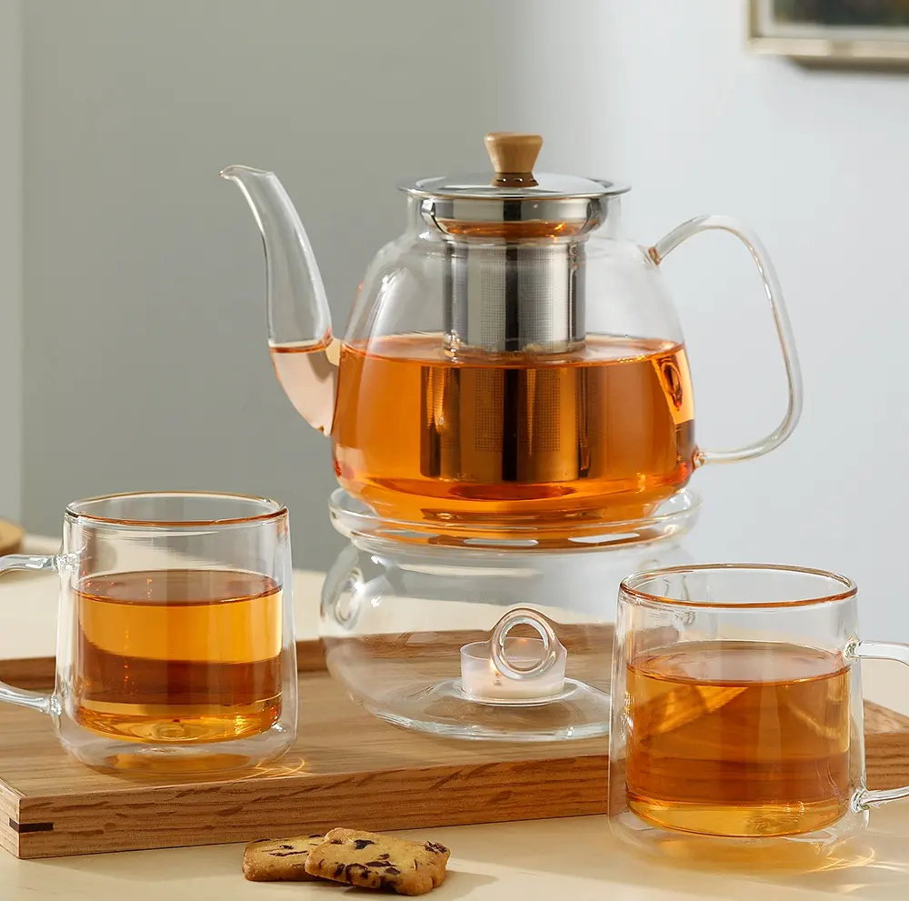 CnGlass Clear Tea & Coffee bollitore in vetro piano cottura sicuro set di teiere teiera resistente in vetro borosilicato con infusore