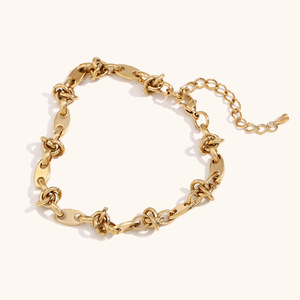 Bracelet noué <span class=keywords><strong>de</strong></span> grains <span class=keywords><strong>de</strong></span> café Bracelets <span class=keywords><strong>de</strong></span> <span class=keywords><strong>cheville</strong></span> en chaîne faits à la main en acier inoxydable plaqué or 14 carats - Product Image 4