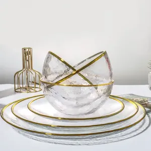 Venta al por mayor Plaat Vajilla Plattes Placa Cena Piatto Gold Rim Dish Plaka Clear Glass Charger Plate Piring Set - Product Image 4