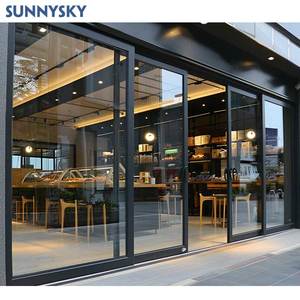 Sunnysky Commercial vitrine de magasin moderne portes coulissantes en verre portes d'entrée en aluminium fibre de verre extérieur grandes portes en verre - Product Image 2