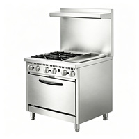Cuisinière à gaz commerciale de style américain en acier inoxydable à 4 brûleurs avec plaque de cuisson et four