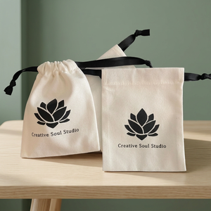 Sac en coton avec cordon de serrage, recyclable, extra large 24x12, en toile de mousseline, étiquette personnalisée, pochette sur mesure avec mon logo, pour bijoux et bracelets de montre - Product Image 3