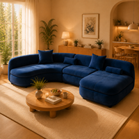 Canapé d'angle moderne bleu marine avec chaise longue, rembourrage en éponge écologique, revêtement en velours pour appartement et hôtel