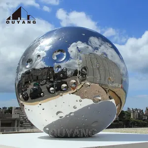 Quyang Aangepaste Grote Outdoor Decoratie Moderne Kunst Metalen Standbeeld Spiegel Gepolijst Roestvrij Staal Bal Sculptuur