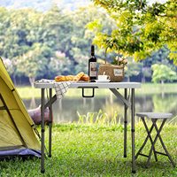 Table carrée en plastique pliable en deux, table utilitaire de pique-nique, table à manger en plastique, intérieur extérieur pour le camping