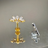 Pendientes de Titanio ASTM-F136 con Zirconia en Forma de Oliva de Cinco Pétalos, Zirconia Circular de un Pétalo, con Cierre a Presión, Venta al Por Mayor