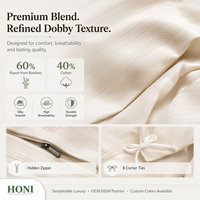 HONI Offre Spéciale – Parure de Lit Luxe Rayée en Coton Bambou 400TC Taille King, Respirante, Housse de Couette Incluse