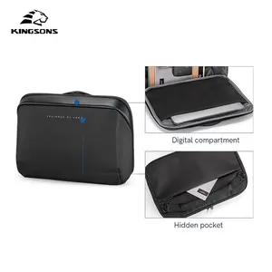 Kingsons casing laptop untuk pria, tas laptop hitam dengan sabuk troli tas selempang komputer pegangan belakang dapat disesuaikan