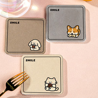 Sous-verre absorbant en diatomite de 9 mm d'épaisseur, motif dessin au trait chiot mignon, pour bureau, café, thé, isolant, anti-brûlure et anti-goutte d'eau