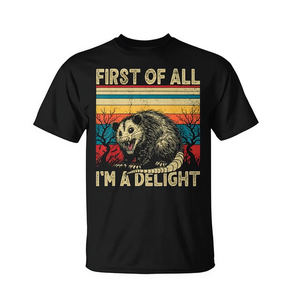 T-shirt unisexe pour adulte, à manches courtes, col rond, imprimé en sérigraphie, First Of All I'm A Delight Sarcastic Opossum - Product Image 2