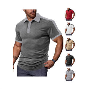 Polo décontracté pour homme européen, color-block blanc et noir, manches courtes, col en polyester, coupe sportive, vêtement de loisirs DF-104 - Product Image 2
