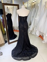 Robes de bal sirène de luxe en satin et cristal, ornées de perles, col en V, élégantes, noires, pour soirée formelle, avec traîne, vente en gros