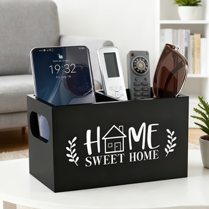 Organizador de Madera con Acabado Lacado, Rectangular Negro Moderno, con 3 Ranuras para Mesa de Noche, Porta Control Remoto de TV - Product Image 1
