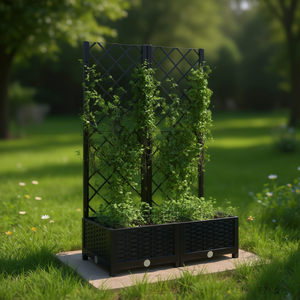 Jardinière noire avec treillis 31,5x15,7x47,8 pouces, en plastique, rectangulaire, moderne, pour clôture de jardin - Product Image 2