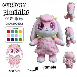 Peluches personnalisées avec logo, jouets en peluche, chat rose vif avec <span class=keywords><strong>gilet</strong></span>, fourrure moelleuse, dents de loup ludiques, poupée animale en peluche, doublure en <span class=keywords><strong>maille</strong></span>, unisexe, pour anniversaire - Product Image 4