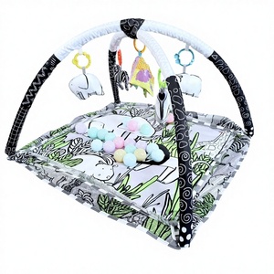 Tapis de jeu et piscine à balles Premium Noir et Blanc Thème Jungle pour bébé, base rembourrée lavable <span class=keywords><strong>en</strong></span> machine, jouets sensoriels à hochet, cadeau pour nourrisson - Product Image 5