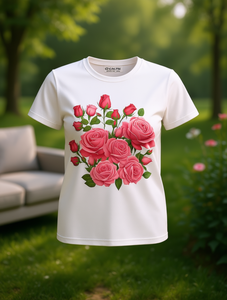 T-shirt Floreale da Donna Gcktdi, Stampa Rose Rosa Tenue, Vestibilità Ampia, Girocollo, Manica Corta, Abbigliamento Casual per Tutte le Stagioni, in Jersey Traspirante - Product Image 2