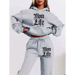 Conjunto de Sudadera de Dos Piezas Casual de Invierno para Mujer, Top Corto y Pantalones Largos Deportivos, Tejido con Estampado, Ecológico, Transpirable, Enviado - Product Image 4