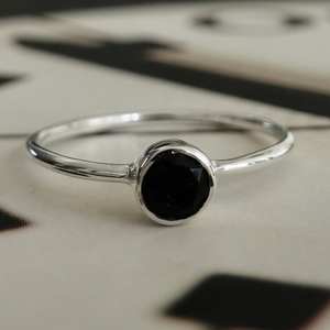 Dainty Faceted Black Onyx <b>Ring</b> Stacking <b>Ring</b> 925 Sterling Silver Solitaire Engagement <b>Boho</b> Jewelry - Product Image 5