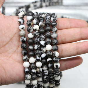 Cuentas de piedra con rayas de cebra, cuentas sueltas redondas en blanco y negro para hacer pulseras - Product Image 4