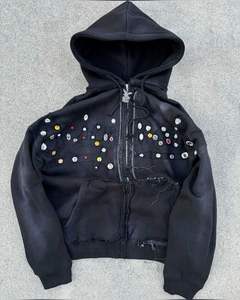 Felpa da Uomo con Cappuccio Oversize e Zip in French Terry da 400 g/m² di Alta Qualità, Personalizzata con Borchie Metalliche a Rivetto, Effetto Usurato, Sbiadito dal Sole e Lavaggio Acido Monkey Wash - Product Image 1