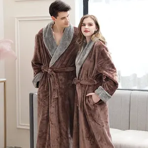 Home Textile China Business Bathrobe Sleepwear Solid Flannel Bathrobe couple Bathrobe Men