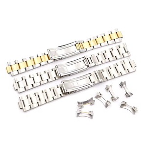 Correa de reloj de lujo de dos tonos de acero inoxidable 316L de 20mm, estilo antiguo para pulsera <span class=keywords><strong>Oyster</strong></span> con extremo curvo hueco para Rolex - Product Image 1