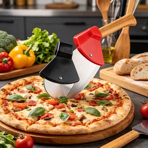 Single-<b>Wheel</b> Stainless Steel Pizza Cutter With Bamboo Handle and Sharp Rotating Blade Box Included - Product Image 1