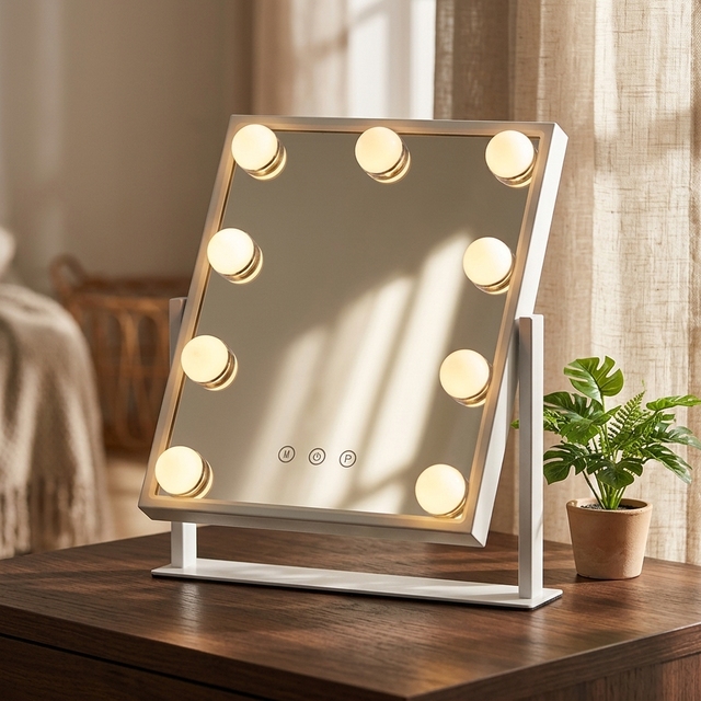 Factory Large Stepless Dimming 3 Colors Modes Plug-in Charging Port With Led Lights Vanity 9 Dimmable Bulb Makeup Mirror