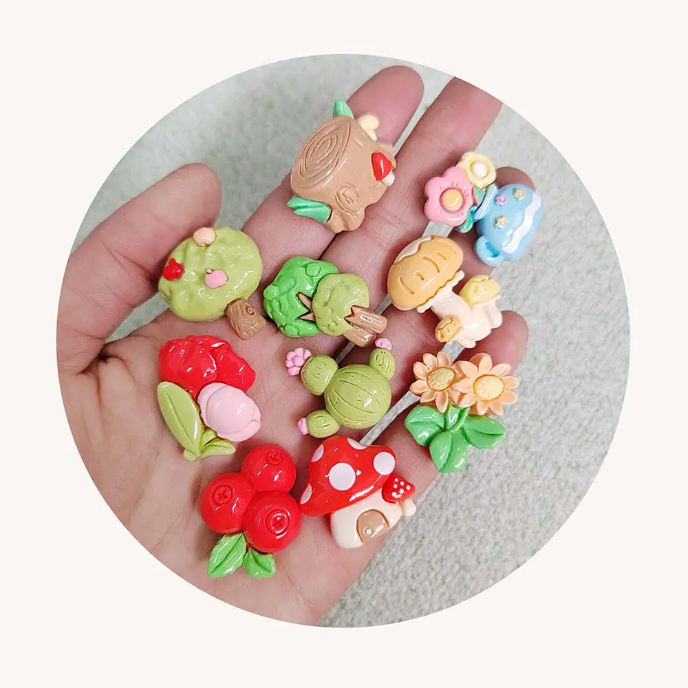 100 Stuks Kawaii Slijm Hars Lente Bos Serie Bloem Bomen Paddestoel Flatback Cabochon Plakboek Schattige Diy Verfraaiing