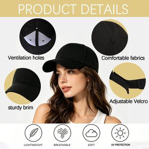 Cappellino da Baseball Neutro Regolabile dal Magazzino USA, <span class=keywords><strong>Design</strong></span> Semplice, Cappelli Unisex Neri per Uomo e Donna - Product Image 3
