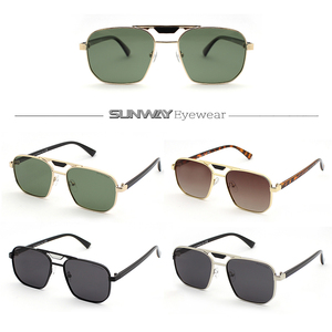 Luxury Designer Double Bridge Men <b>Sunglasses</b> Fashion Custom Logo Polarized <b>Square</b> Metal Women Sun Glasses with High Quality - Product Image 3