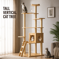Meuble arbre à chat en bois naturel avec deux lits en acrylique transparent, condo pour chat, échelle d'escalade et colonnes à gratter en sisal, design sur mesure