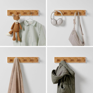 <b>Wood</b> Wall Mounted <b>Coat</b> Rack 5 <b>Hooks</b> Storage For Entryway Bedroom Door - Product Image 3